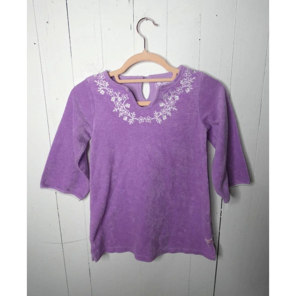 Ruffle Butts Girls 5 Purple Terry Cloth Cover Up Embroidered Pullover Dress